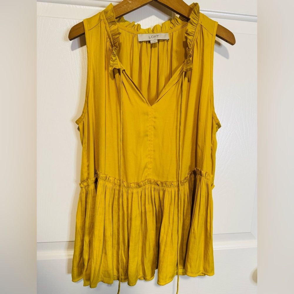 LOFT Mustard Ruffle Trim Blouse